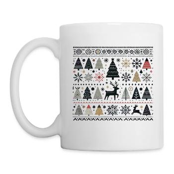 Skandinavische Weihnachtselemente und Winterbäume - Tasse - Weiß - Links