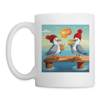 01 Zwei norddeutsche Möwen Meer Mass Bier Prost - Tasse - Weiß - Links