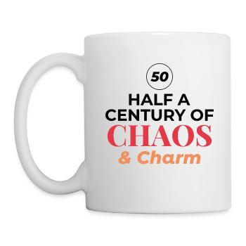 50. Geburtstag Half Century Chaos Charm - Tasse - Weiß - Links