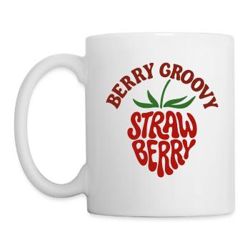 Groovige Erdbeere Retro 70s Look - Tasse - Weiß - Links