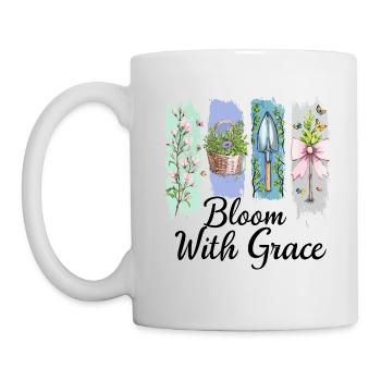 Blühe mit Anmut Gartenblumen Kunst - Tasse - Weiß - Links