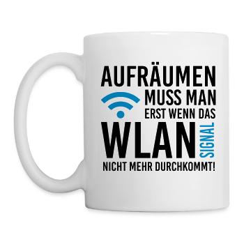 Erst aufräumen wenn das WLAN Signal schwach wird - Tasse - Weiß - Links