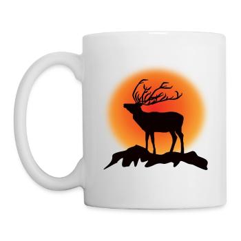 Hirsch Rentier Silhouette Sonnenuntergang - Tasse - Weiß - Links