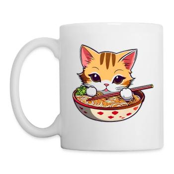 Niedliche Katze mit Ramen Suppe - Tasse - Weiß - Links