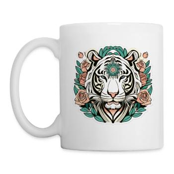 Tiger with Roses Blossoms Gift - Mug - white - Left