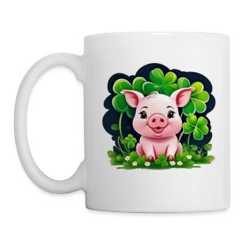 Cute lucky pig with shamrocks - Mug - white - Left