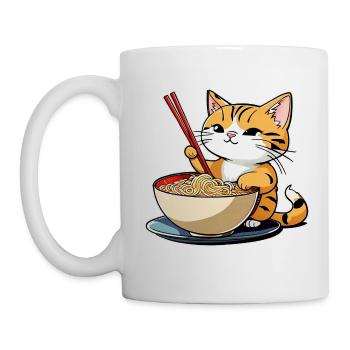 Niedliche Katze mit Ramen Nudeln - Tasse - Weiß - Links