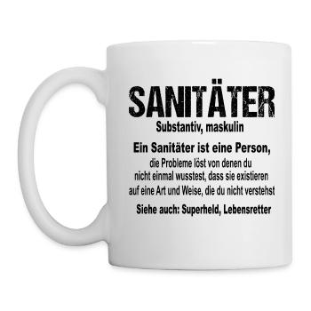 Sanitäter Substantiv Sani Sprüche Arzt Lustig RTW - Tasse - Weiß - Links