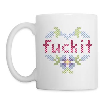 fuck it Kreuzstick in pastell - Tasse - Weiß - Links