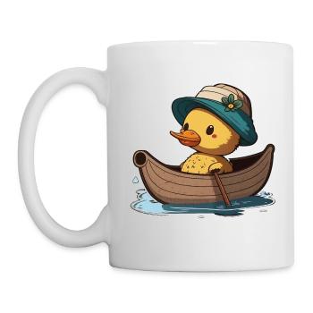 Canard mignon en bateau à rames avec chapeau d’été et fleur - Mug blanc - blanc - Gauche