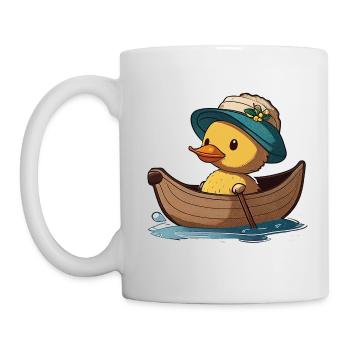 Süße Ente im Ruderboot mit Sommerhut und Blume - Tasse - Weiß - Links