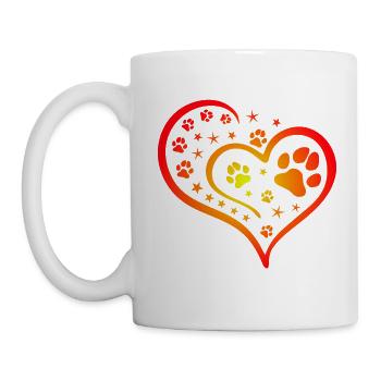 Buntes Herz mit Pfoten und Sternen - Tasse - Weiß - Links