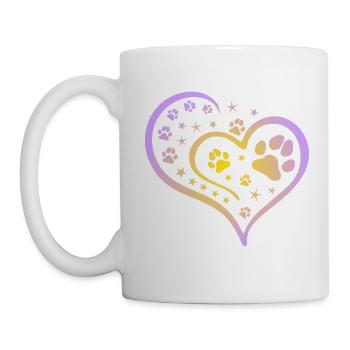 Buntes Herz mit Pfoten und Sternen - Tasse - Weiß - Links