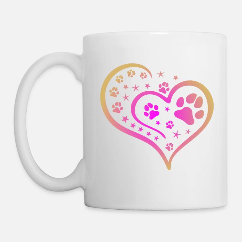 Buntes Herz mit Pfoten und Sternen - Tasse - Weiß