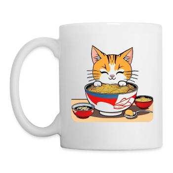 Niedliche asiatische Katze und Ramen Nudeln - Tasse - Weiß - Links