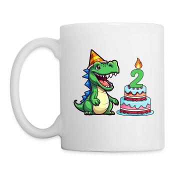 Kindergeburtstag Dino T-Rex bunte Geburtstagstorte - Tasse - Weiß - Links