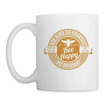 Bee happy - Bee kind to yourself - Bee strong - Tasse - Weiß - Links