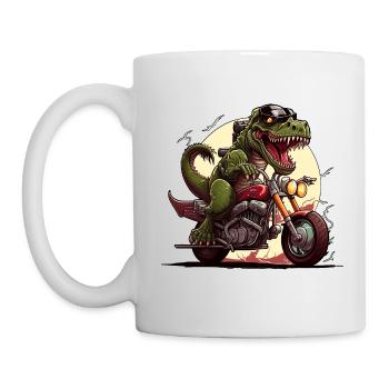 T-Rex on motorcycle - Mug - white - Left