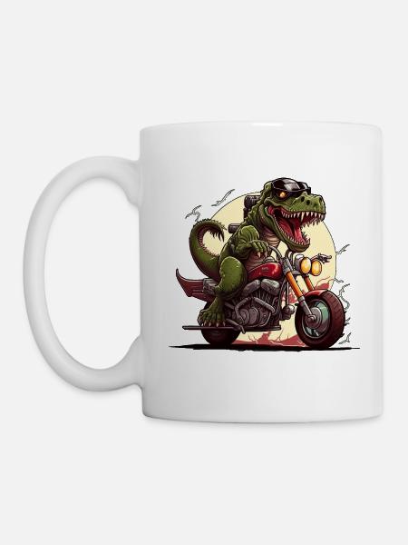 T-Rex on motorcycle - Mug - white