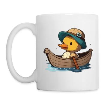 Canard mignon en bateau à rames avec chapeau d’été et fleur - Mug blanc - blanc - Gauche