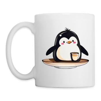 Niedlicher Pinguin mit Kaffee III - Tasse - Weiß - Links