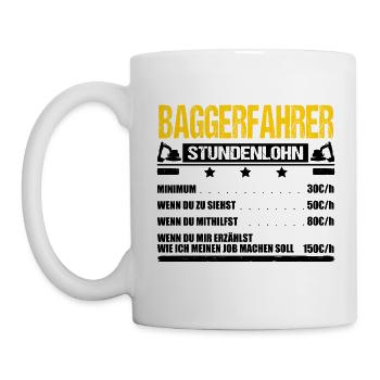 Baggerfahrer Stundenlohn Baggerführer Bauarbeiter - Tasse - Weiß - Links