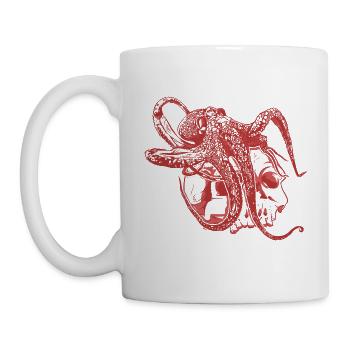 Oktopus Kraken auf einem Totenschädel Geschenk - Tasse - Weiß - Links