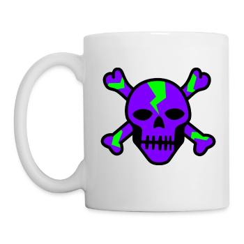Leuchtender violetter Totenkopf mit grünen Bolzen - Tasse - Weiß - Links