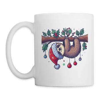Christmas sloth hanging on branch - Mug - white - Left
