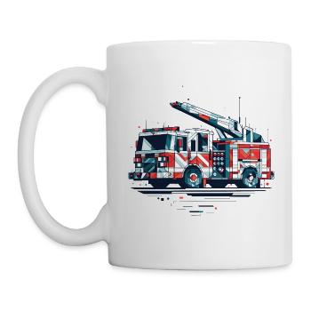 Polygon Feuerwehrauto mit Drehleiter Feuerwehr - Tasse - Weiß - Links