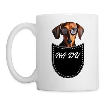 Dackel in Pocket Brusttasche Na du - Tasse - Weiß - Links