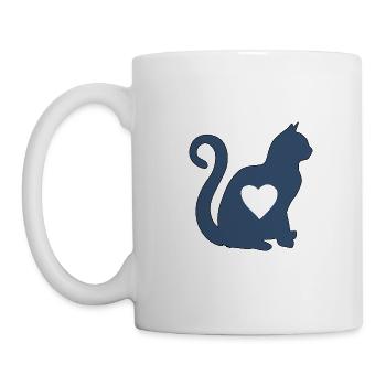 Navy blue cat heart silhouette cat lover black - Mug - white - Left