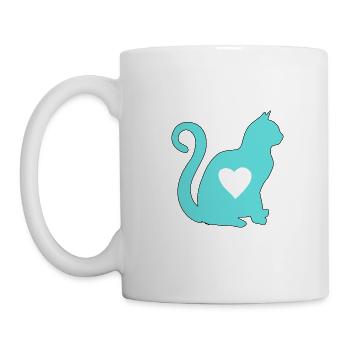 Turquoise cat heart silhouette cat lover black - Mug - white - Left