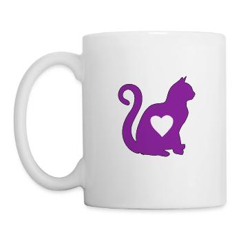 Violet coeur coeur silhouette chat amoureux noir - Mug blanc - blanc - Gauche