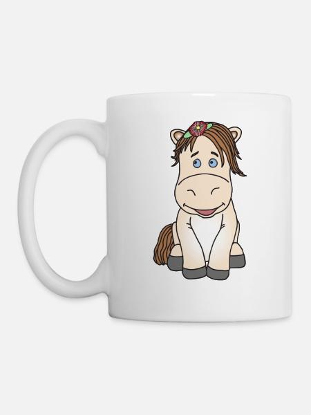 Super süßes Pferd mit Blume - Tasse - Weiß
