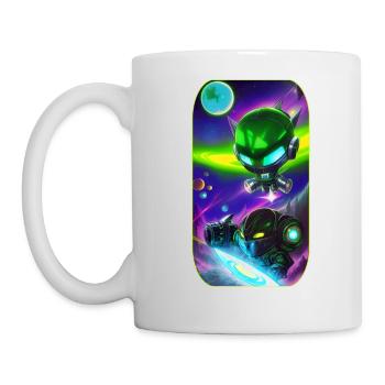 Dessin animé de science-fiction avec des extraterrestres et des astronautes - Mug blanc - blanc - Gauche