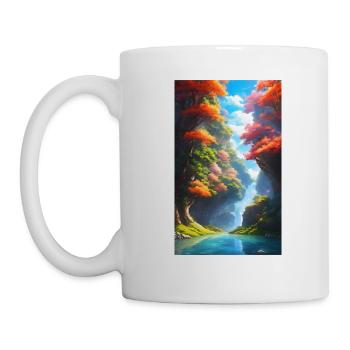 Lush & colorful anime river with trees - Mug - white - Left