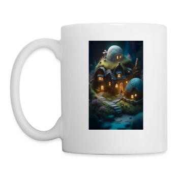 Cozy miniature cottage fantasy scene - Mug - white - Left