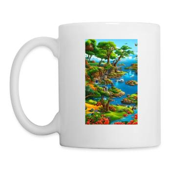 Abstrakte KI-Landschaft aus Wasser und Klippen - Tasse - Weiß - Links