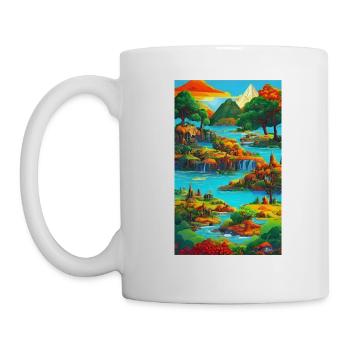 Exotische & bunte KI-Landschaft - Tasse - Weiß - Links
