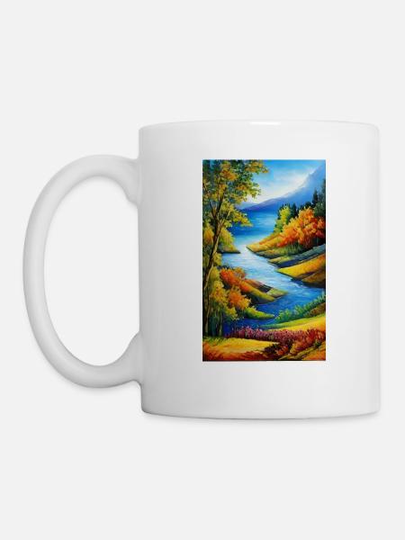 Serene Watercolor nature scene in autumn - Mug - white