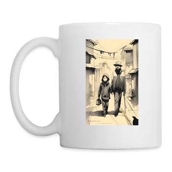 Croquis à l’encre de rue père et fille - Mug blanc - blanc - Gauche