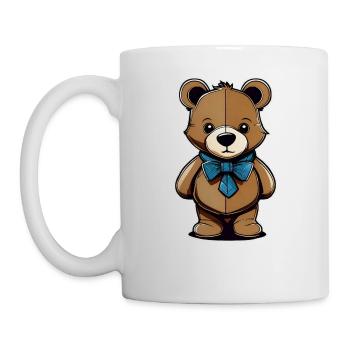 Cooler Teddy Bär mit blauer Schleife - Tasse - Weiß - Links