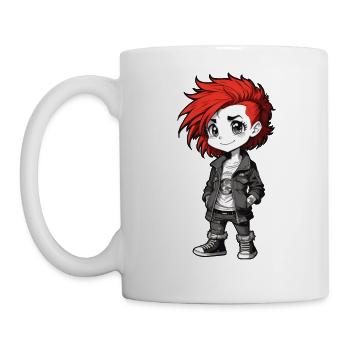 Niedliches Punk Girl mit roten Haaren - Tasse - Weiß - Links