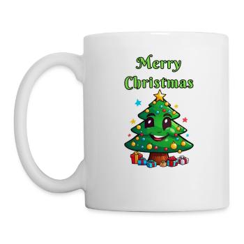 Joyeux Noël sapin de Noël avec cadeaux - Mug blanc - blanc - Gauche