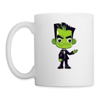 Mignon monstre vert dans un costume élégant - Mug blanc - blanc - Gauche