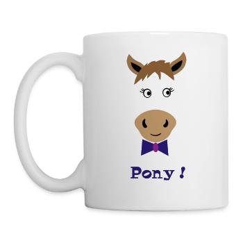 Pony with a blue bow tie - Mug - white - Left