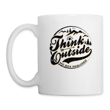 Pensez à l'extérieur sans boîte requise - cadeau de camping drôle - Mug blanc - blanc - Gauche