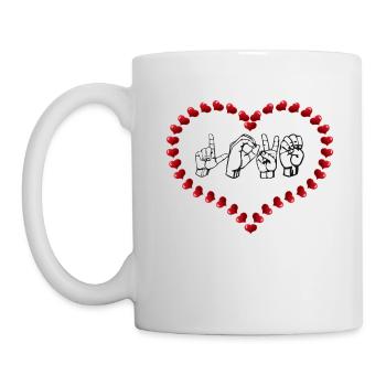 Amour ASL langue des signes américaine. Silhouette de coeur - Mug blanc - blanc - Gauche