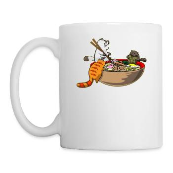 Funny Kawaii Japanese Anime Cats Eating Ramen - Mug - white - Left
